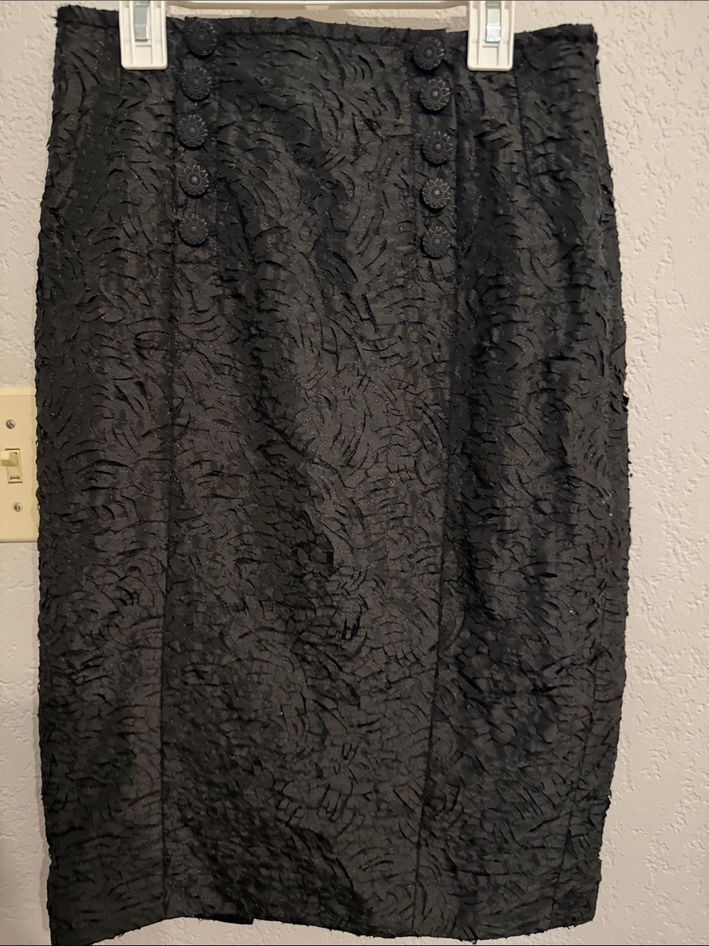 Byron Lars Black Textured Pencil Skirt with Decorative Buttons Size 4
